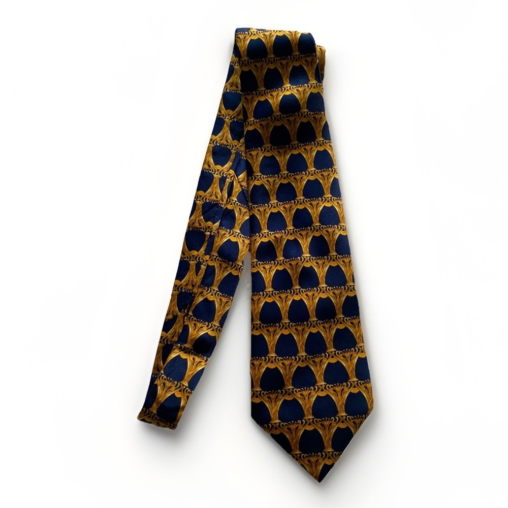 LANVIN Paris France Blue Gold Cup 🏆 Men's Silk Tie Old Money Quiet Luxury - Picture 2 of 6